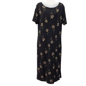 Talbots Black Brown Floral Short Sleeve Midi Dress Size M